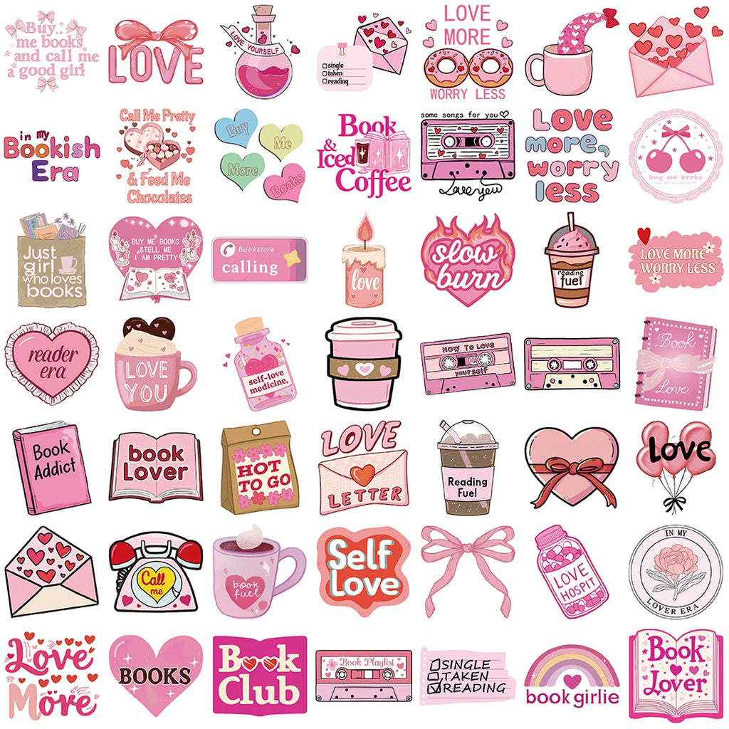 50 Pcs Pink Lover Cartoon Graffiti Stickers for Decorating Guitars, Notebooks, and Luggage. DIY Waterproof Sticke