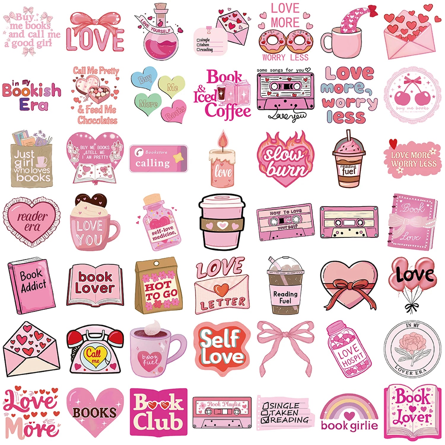 50 Pcs Pink Lover Cartoon Graffiti Stickers for Decorating Guitars, Notebooks, and Luggage. DIY Waterproof Sticke