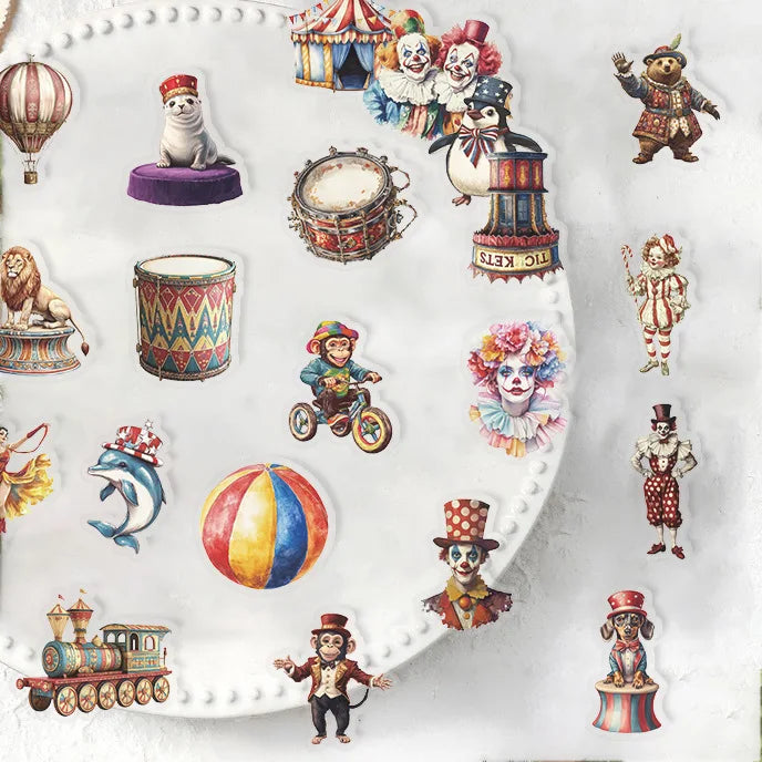 50/100PCS Transparent PET Cartoon Circus Sticker Pack Waterproof Transparent Decorative Guitar Notebook Stationery Stickers