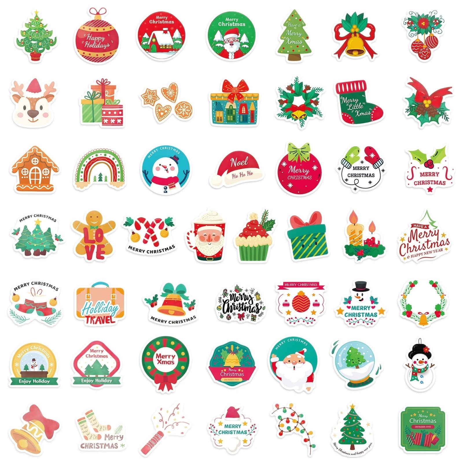 100PCS Red Christmas Theme Waterproof Stickers Decorative Windows Gifts Water Cups Stationery Stickers