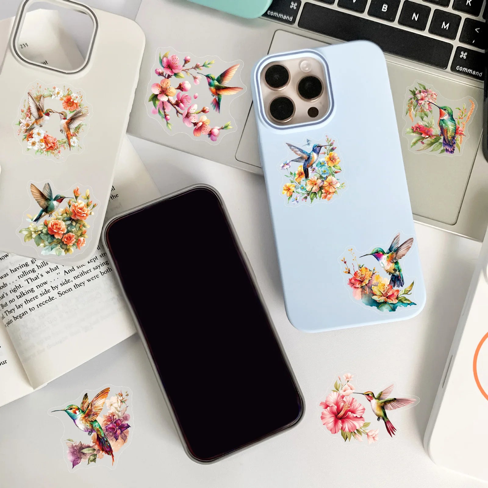 50/100PCS Cartoon Watercolor Hummingbird Pet Transparent Stickers Packaging Decoration Phone Case Luggage Waterproof Stickers