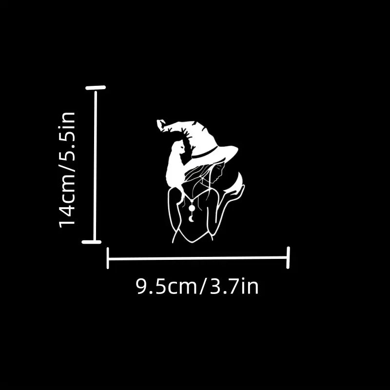 Witch Decal Girl Holding Moon Decal Shoulder Cat Decal Witchcraft Vinyl Decal For Car