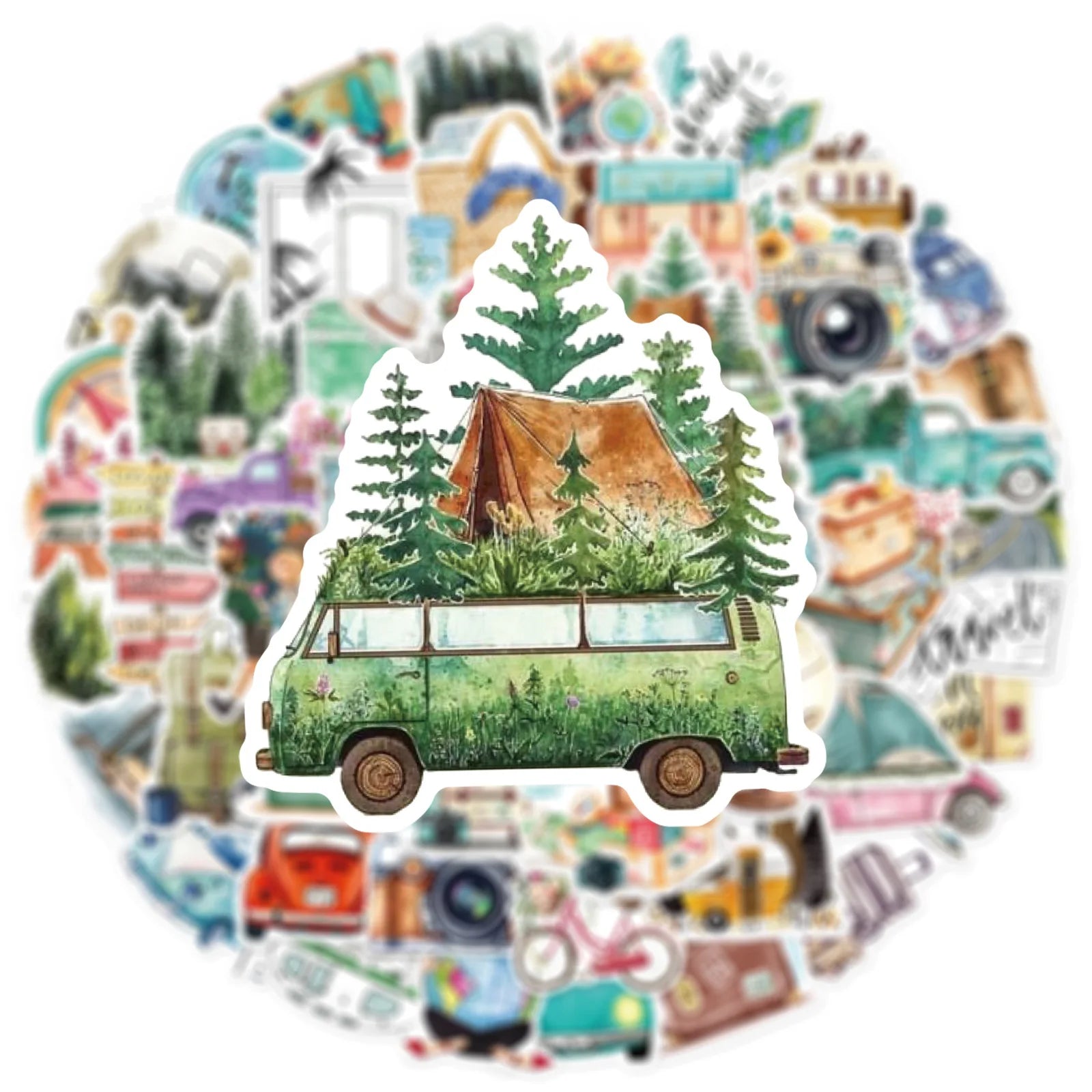 50-Pack Outdoor Travel Doodle Stickers Waterproof Decorative Stickers for Luggage Storage Boxes Water Cups Guitars Stationery