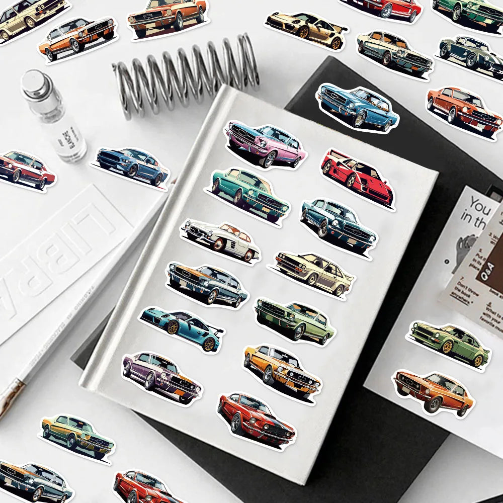 50PCS Cartoon Car Popular Fun Stickers DIY Stickers Handmade Tags Tablet Computer Water Cup Toy Decorative Stickers