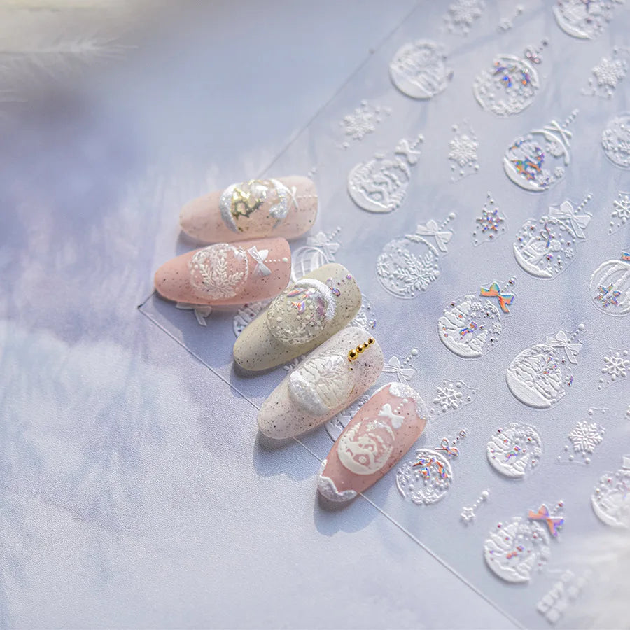 Christmas Gold-embossed Nails Accessories Stickers White Snowball Snowflake Adhesive Nail Art Stickers DIY Winter Nails Decorati