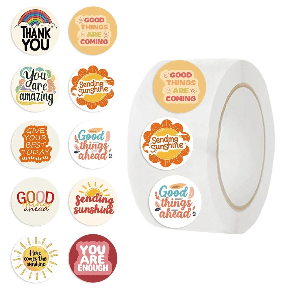 500PCS Roll Stickers Sunshine Phrase Stickers Decorative Envelope Reward Stickers