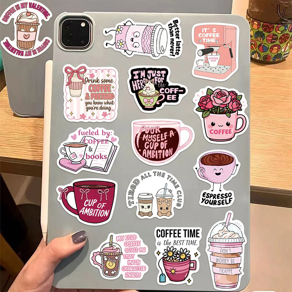 50PCS Funny Coffee Graffiti Stickers DIY Luggage Scooter Water Cup Computer Tablet Waterproof Stickers