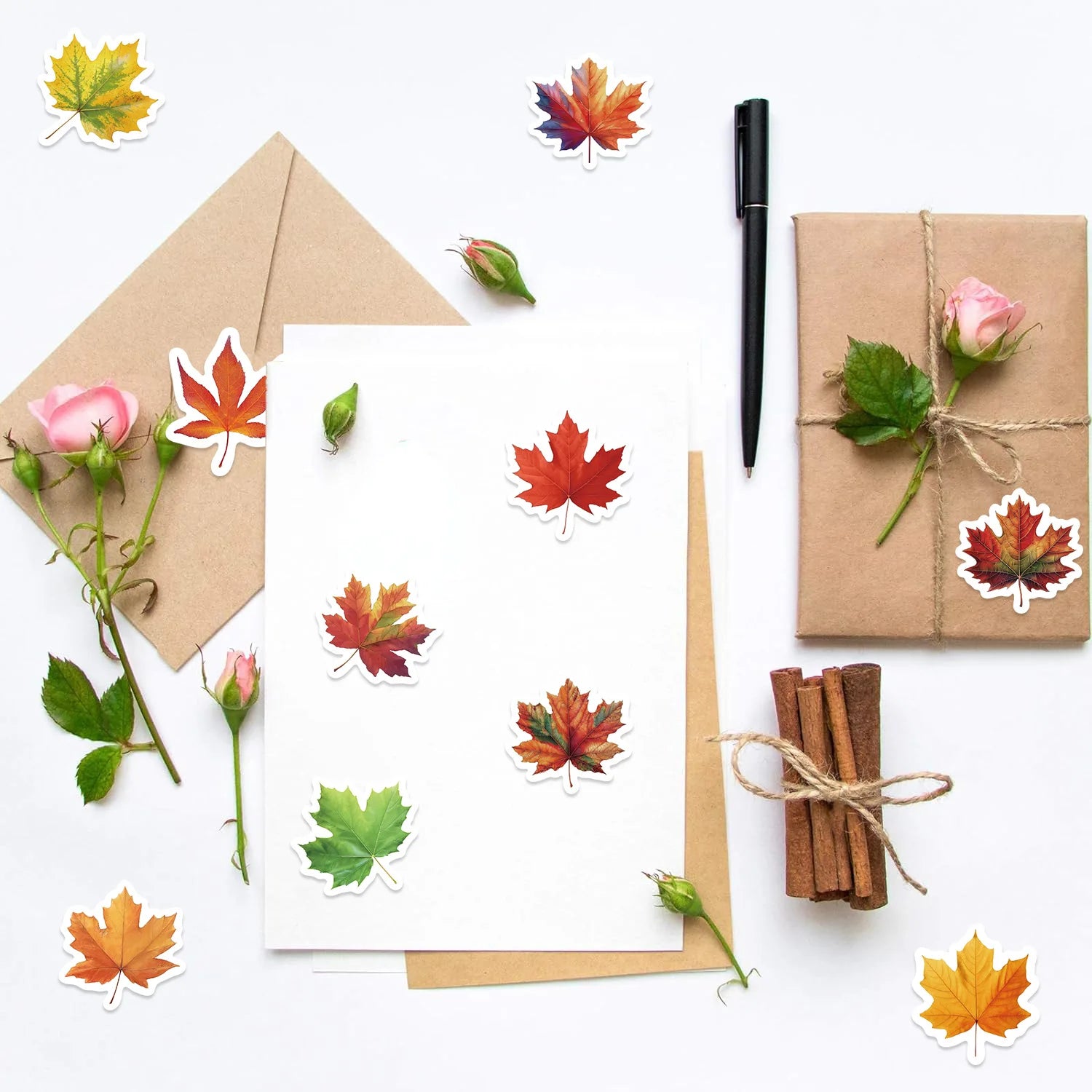 500/1000PCS Maple Leaves Roll Stickers Gift Decor DIY Phone Scrapbooking Bottles Waterproof Room Modern Home Sealing Stickers