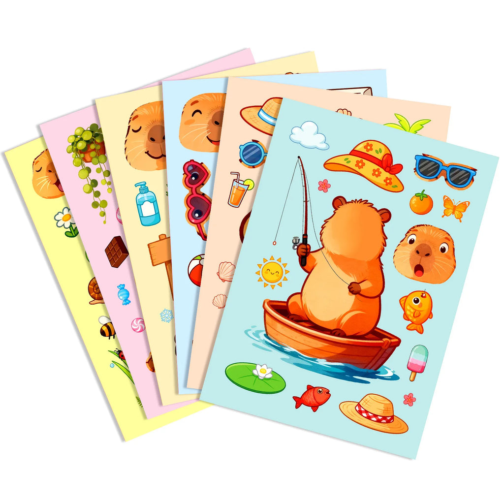 6/12/18Pcs Cartoon Capybara Make A Face Puzzle Stickers, Kids DIY Fun Stationery Notebook Cabinet Fridge Luggage Decor Sticker