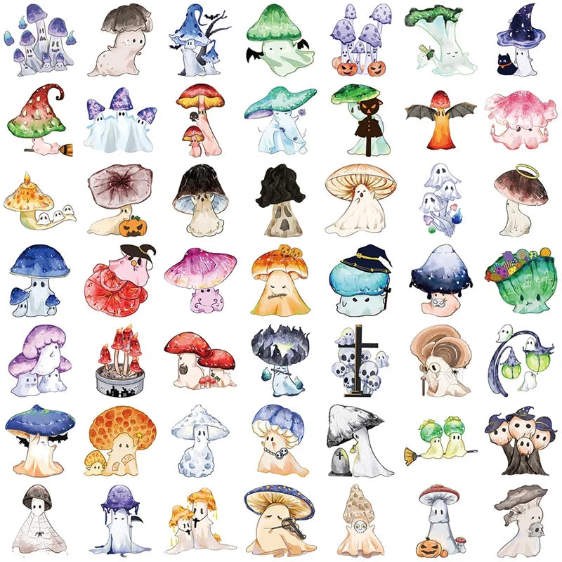 10/30/50PCS Cartoon Mushroom Ghost PVC Sticky Sticker Aesthetic DIY Stationery Decoration Scrapbooking School Supplies for Kids