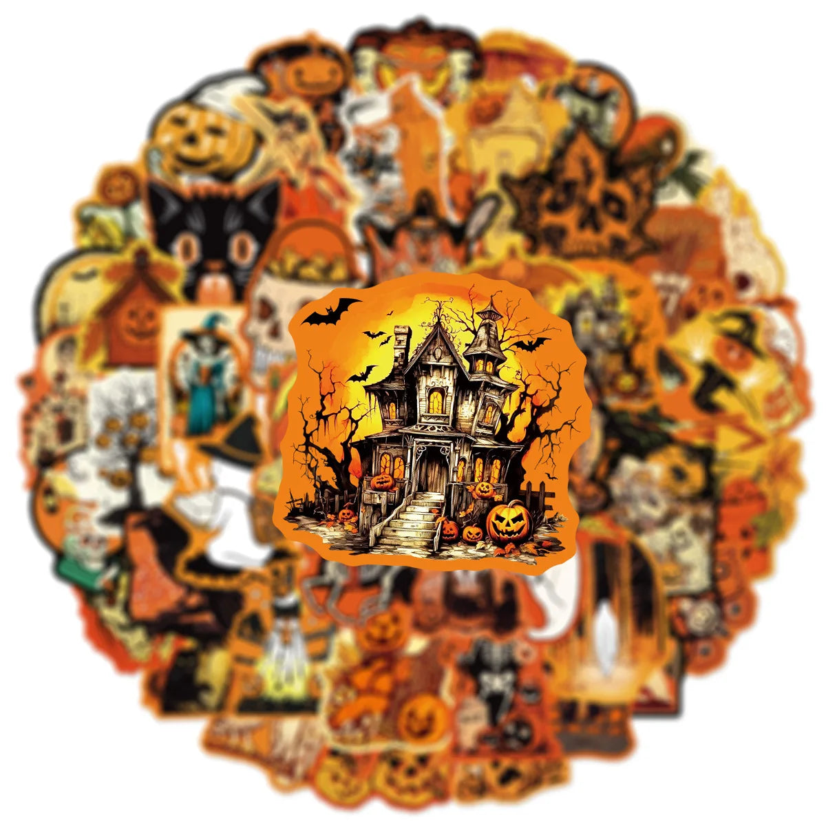 50PCS Retro Halloween Fun Graffiti Stickers Decorative Water Bottle Stationary Pumpkin Monster Waterproof Horror Stickers