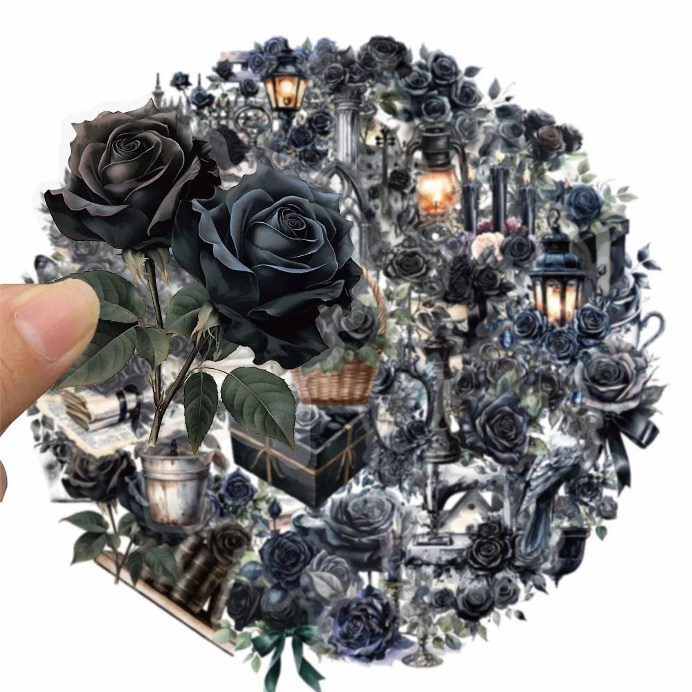 50PCS Dark Rose Stickers Paper Boxes Handbooks Dark Series PET Stickers Decorative Materials DIY Waterproof Toy Stickers