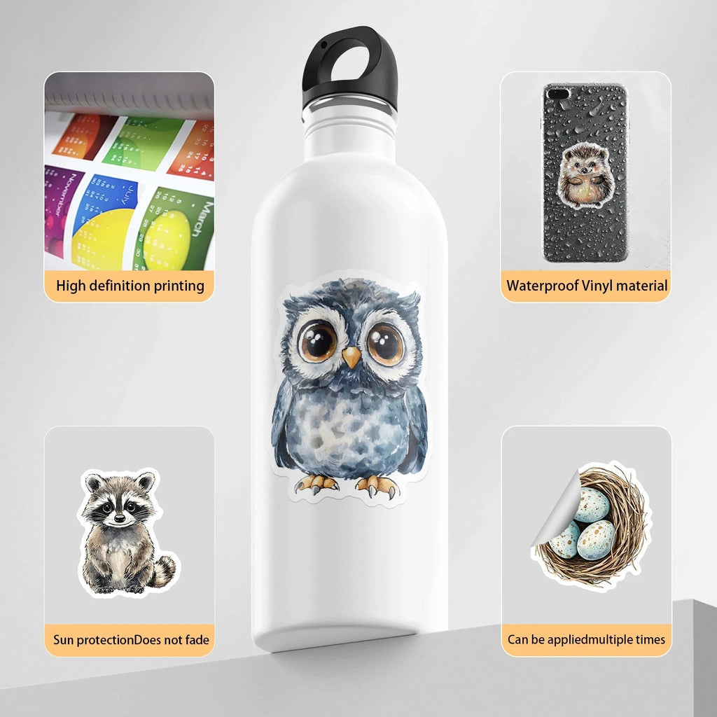 50/100PCS Cartoon Animal Graffiti Stickers Water Cup Phone Waterproof Stickers Cute Watercolor Animal Stickers