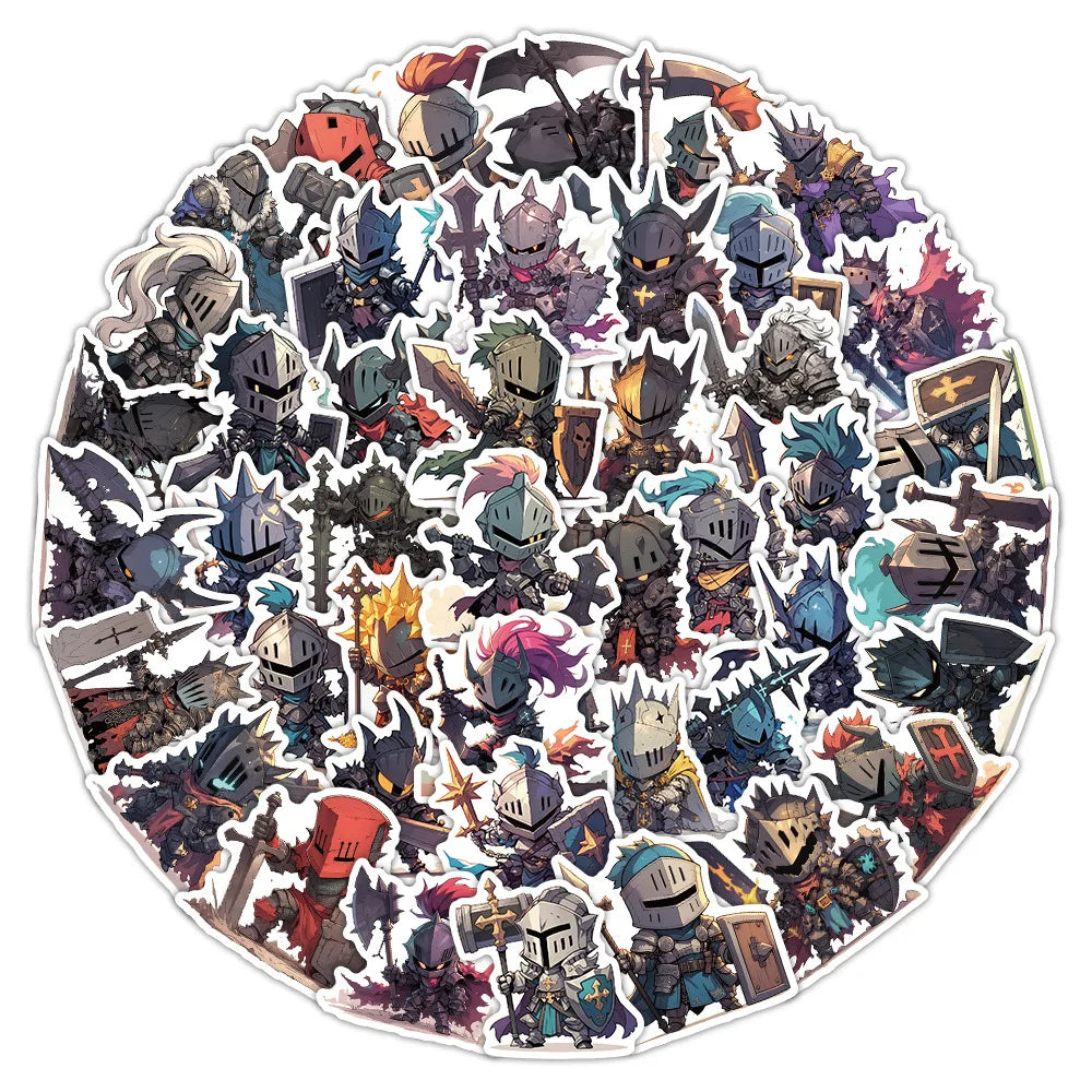 54Pcs Knight Stickers Monster Cartoon Anime Personalized Graffiti Decoration Phone Case, Children Stationary Stickers Reward