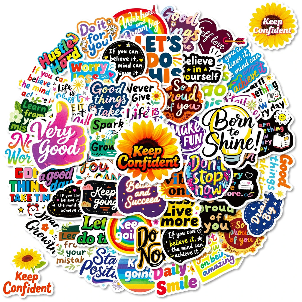 56PCS Inspirational Graffiti Stickers Positive Text Stickers Decorative Notebook Laptop Waterproof Stationery Stickers