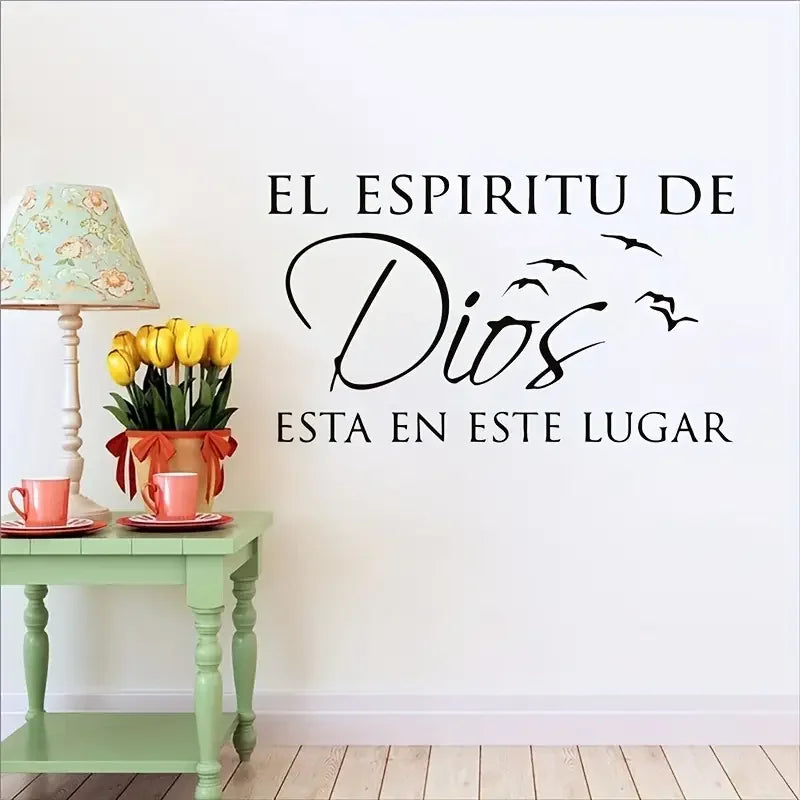 Spanish "El Espíritu de Dios" Christian Vinyl Wall Decal - Contemporary Matte Finish Religious Art with Birds Design, Multi-Surf
