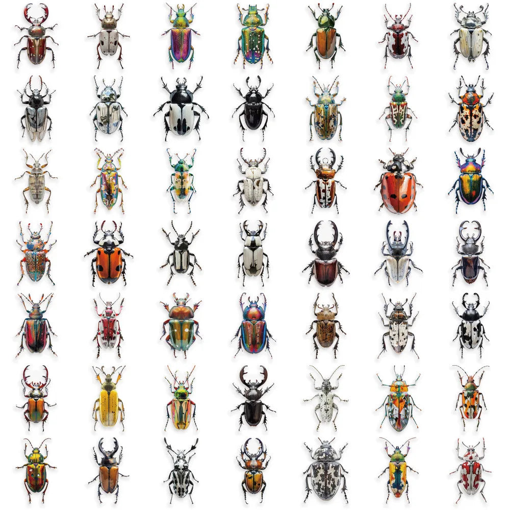 50pcs Cute Cartoon Insect Beetle Stickers PET for Toy DIY Luggage Laptop Guitar Skateboard Phone Case Bike Car Sticker