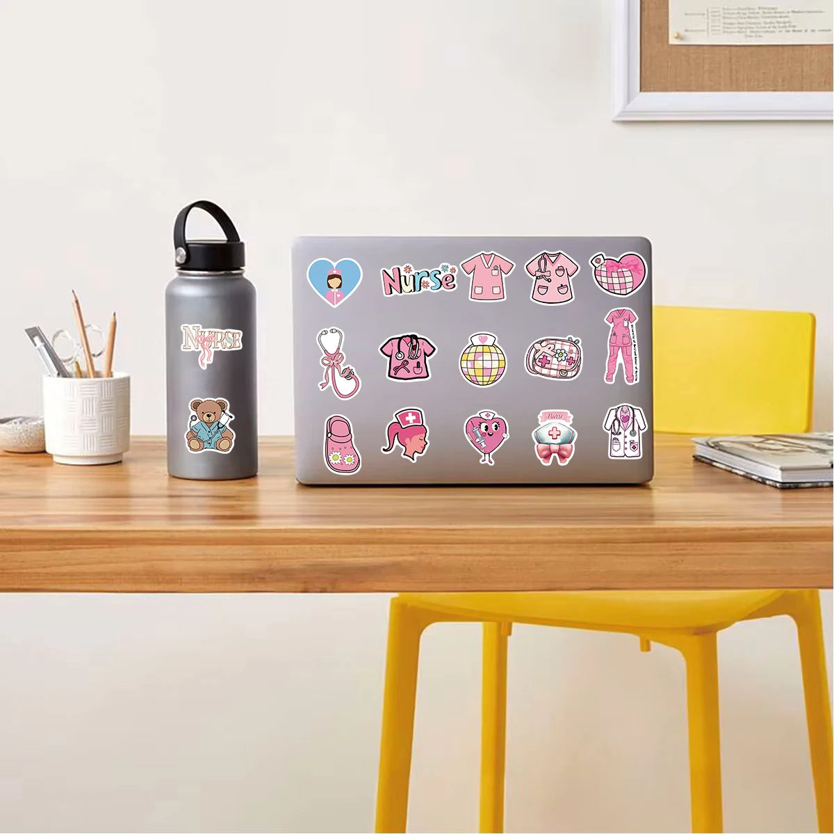 50PCS Pink Bow Nurse Sticker Waterproof Art PVC Gift Phone Cafe Refrigerator Graffiti Living Room Skateboard Decorative