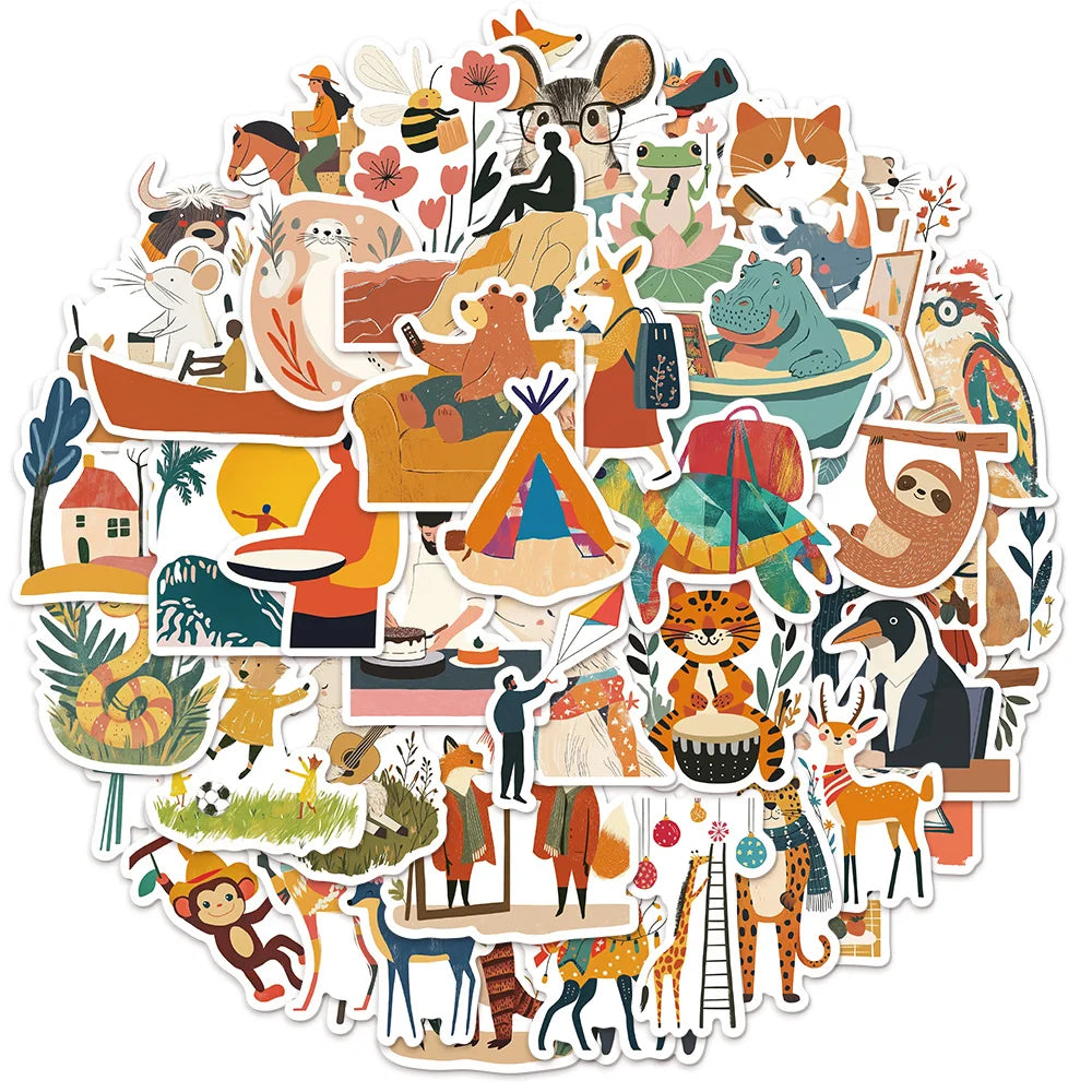 50PCS Minimalist Children's Storybook Illustration Decoration DIY Creative Phone Cases Laptop Cups Speakers Toy Stickers