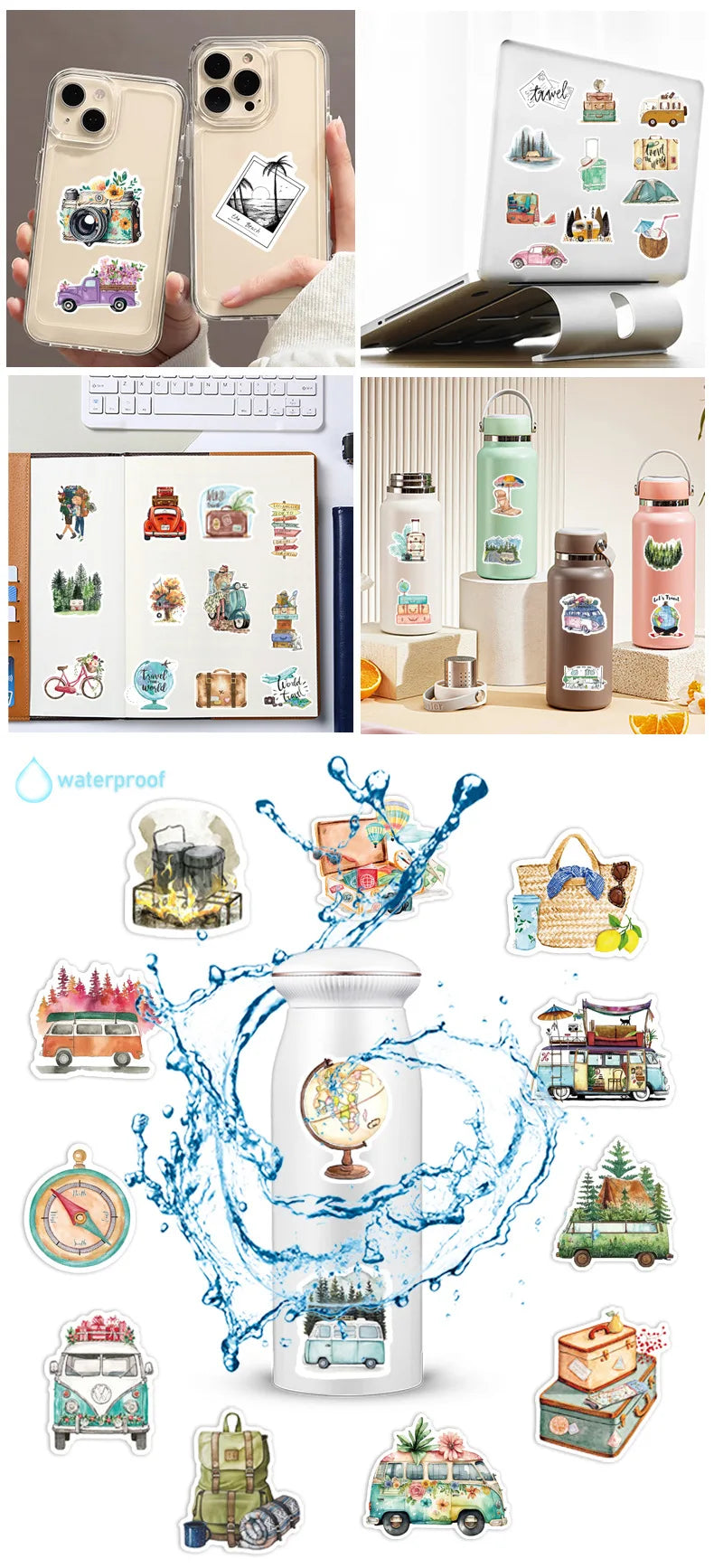 50-Pack Outdoor Travel Doodle Stickers Waterproof Decorative Stickers for Luggage Storage Boxes Water Cups Guitars Stationery
