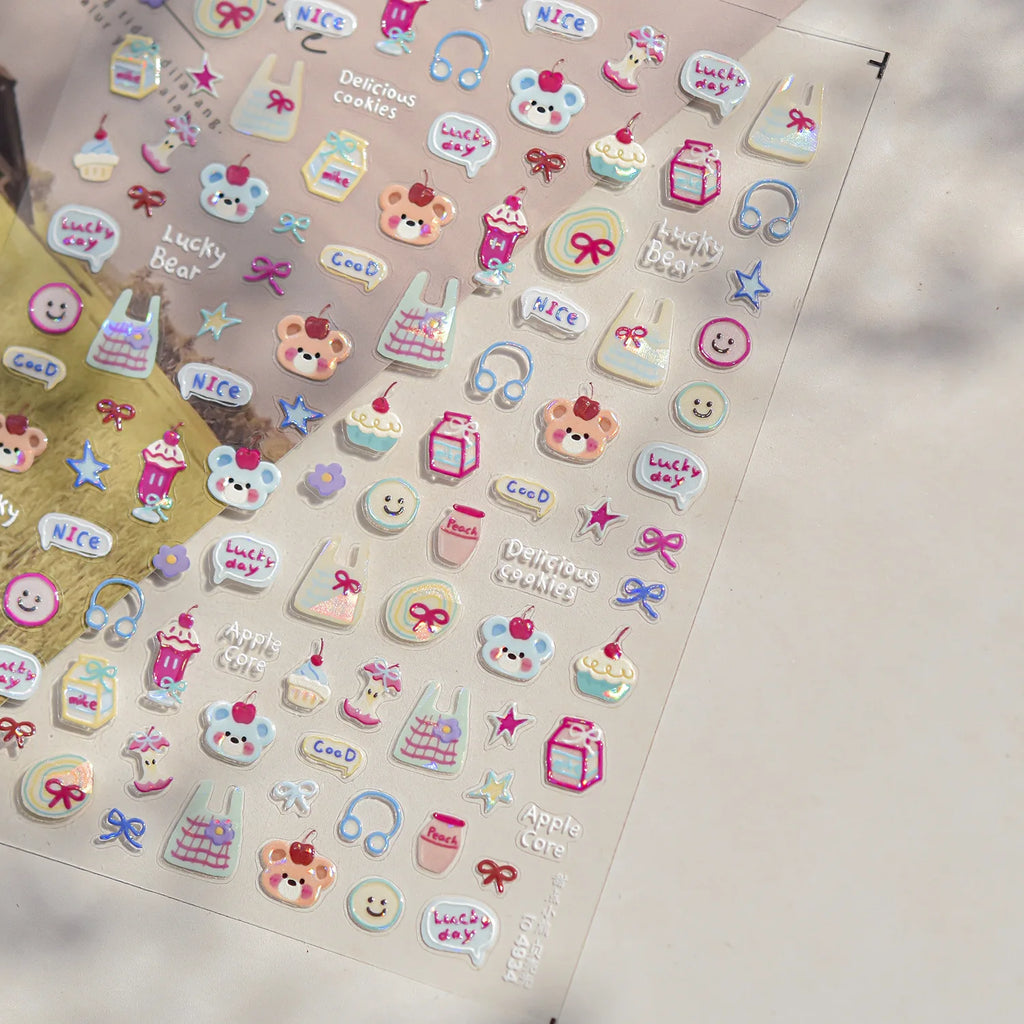 Sweet Puppy Dog Happy Day Cute Cherry star Rich Pink Love Heart Pretty Bowknot 5DNail Art Sticker Self Adhesive Manicure Decal