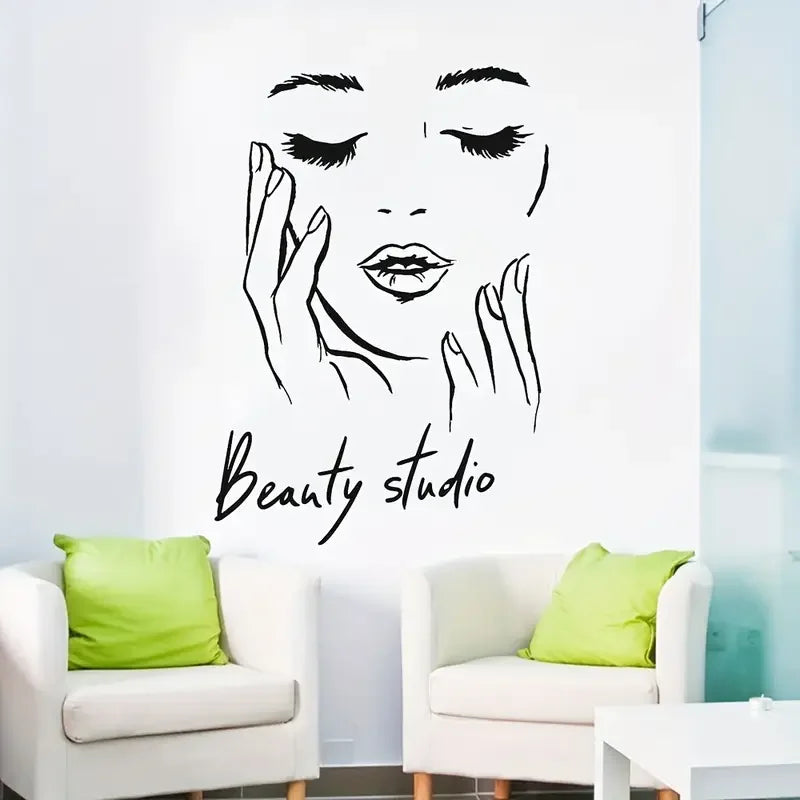 Wall Decal Featuring a Female Face for a Beauty Studio, Perfect for Makeup Decoration.