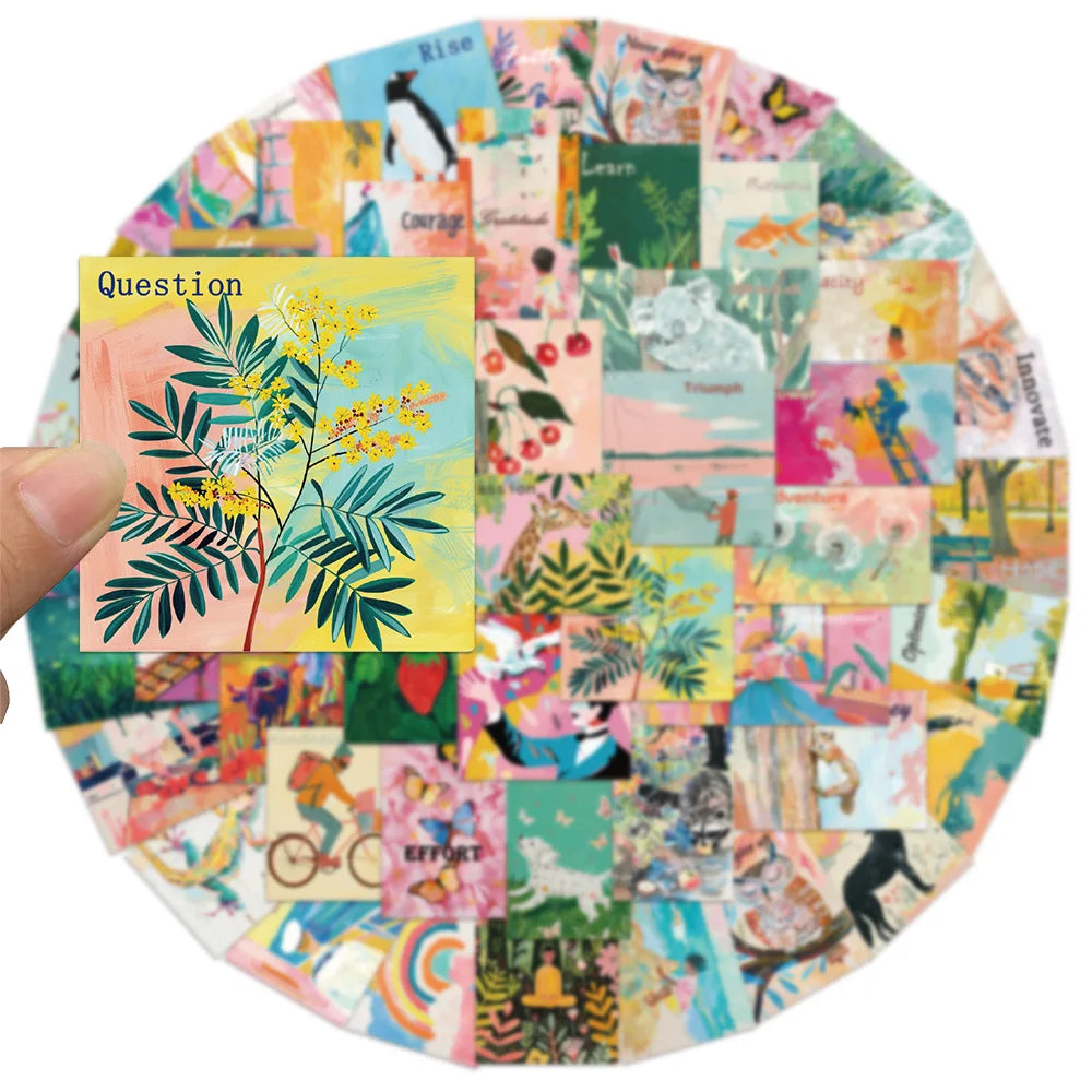 50PCS Creative Inspiration Watercolor Art Poster Stickers DIY Scrapbook Phone Case Laptop Tablet Decoration Toy Stickers