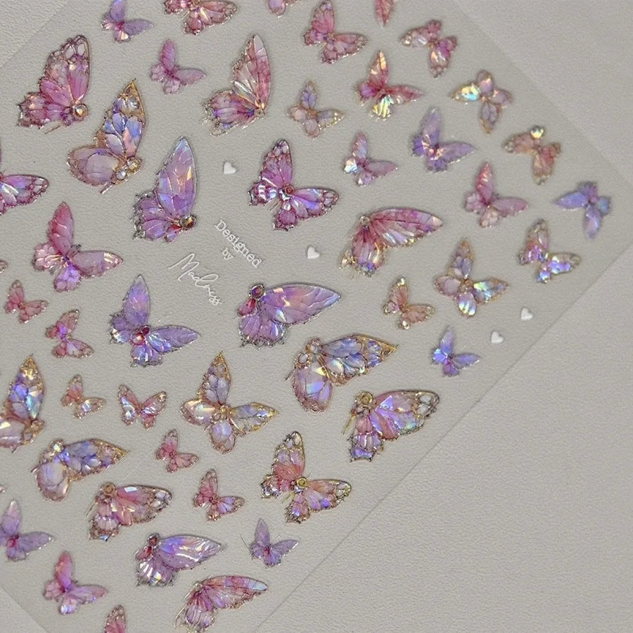 1pcs 5D Japanese Kawaii Butterfly Nail Stickers Luxury Glitter Shell Aurora Nail Art Decorations Decals DIY Manicure Slider Foil
