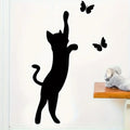 Removable Self-Adhesive Wall Stickers Featuring a Black Cat with a Butterfly Design, Suitable for Decorating Walls in Bedrooms,