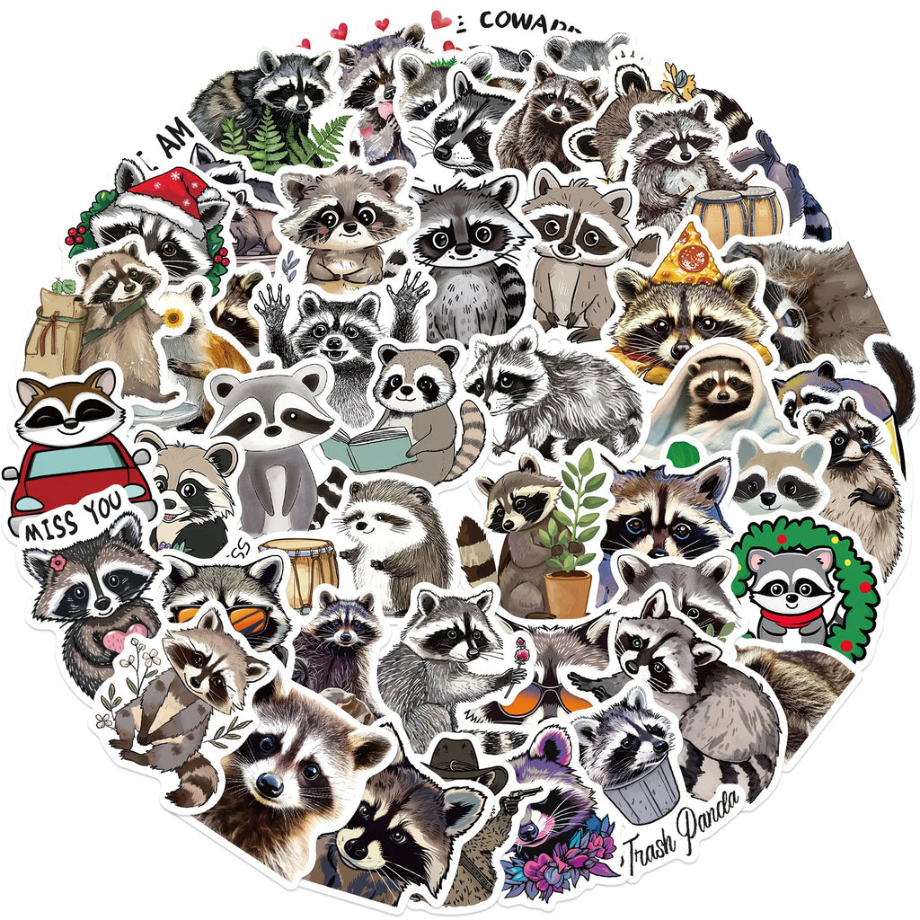 50 Pcs Cartoon New Raccoon Graffiti Stickers Decorative Guitar Notebook Luggage DIY Waterproof Stickers