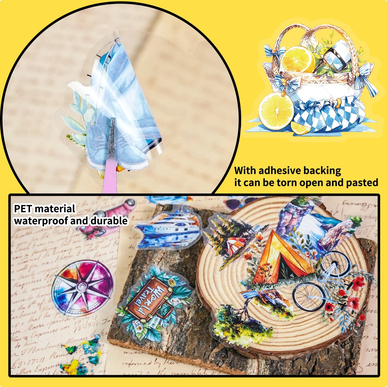 56-Piece Outdoor Travel Transparent PET Stickers Waterproof Decorative Decals for Phones Computers Stationery Notebooks
