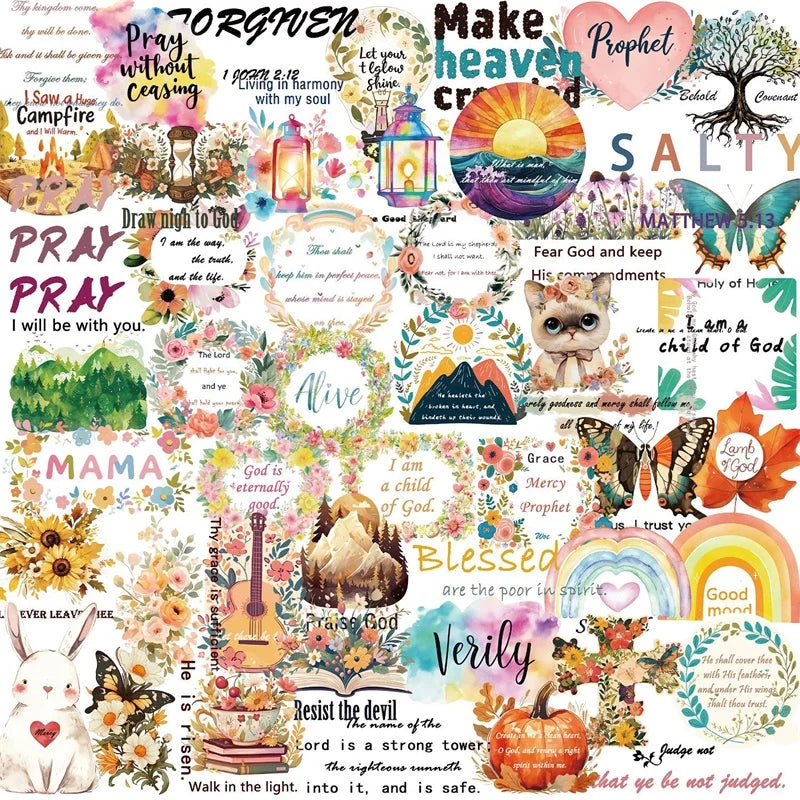 50PCS Cartoon Inspirational PET Sticky Sticker Aesthetic Tear Open DIY Children's Decoration Scrapbooking Stationery Supplies