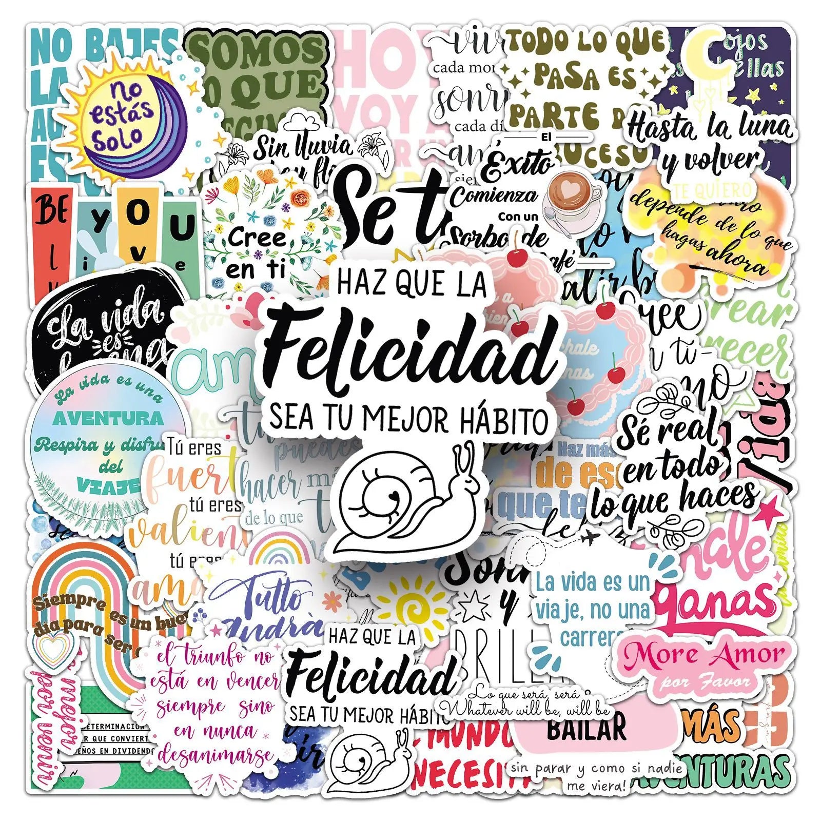 50/100PCS Inspirational Spanish Graffiti Stickers Text Phrases Decoration Phone Water Cup Stationery Notebook Stickers