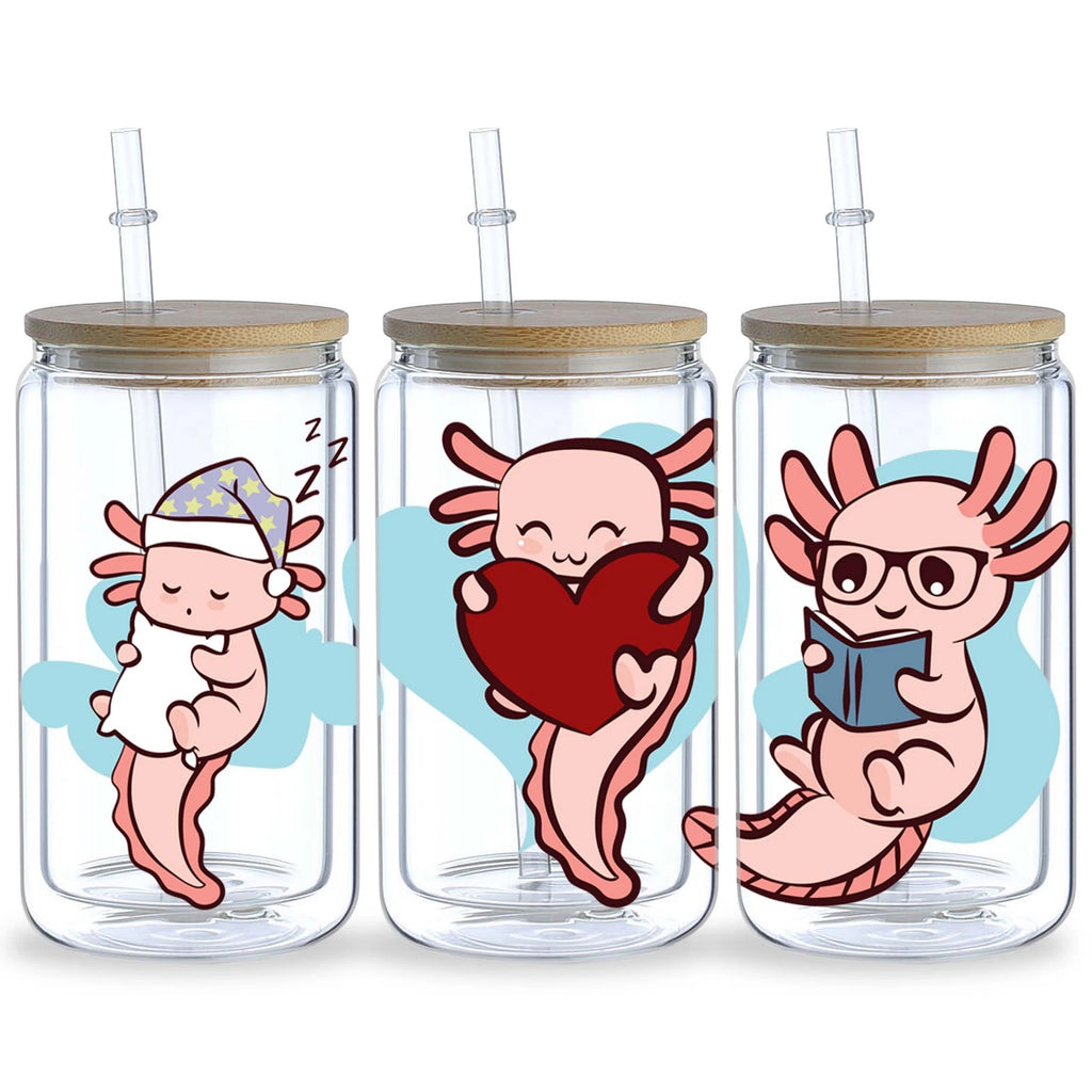 5 Sheets Salamander UV DTF Cup Sleeve 16oz, Funny Salamander DTF Cup Sleeve Transfer Glass, Water Bottle Waterproof Decal