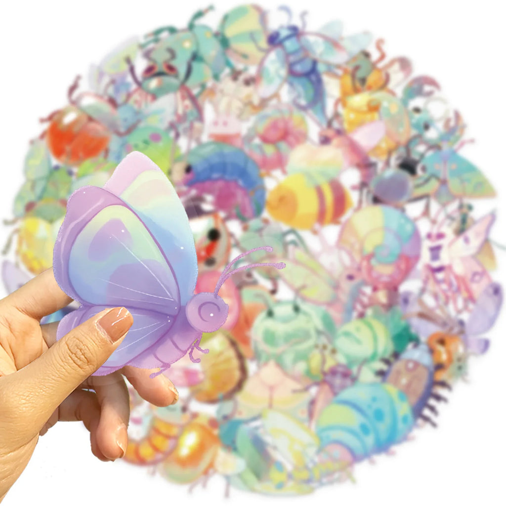 50/100PCS Waterproof Transparent PET Cartoon Candy Insect Stickers Decorative Guitar Notebook Stationery Stickers