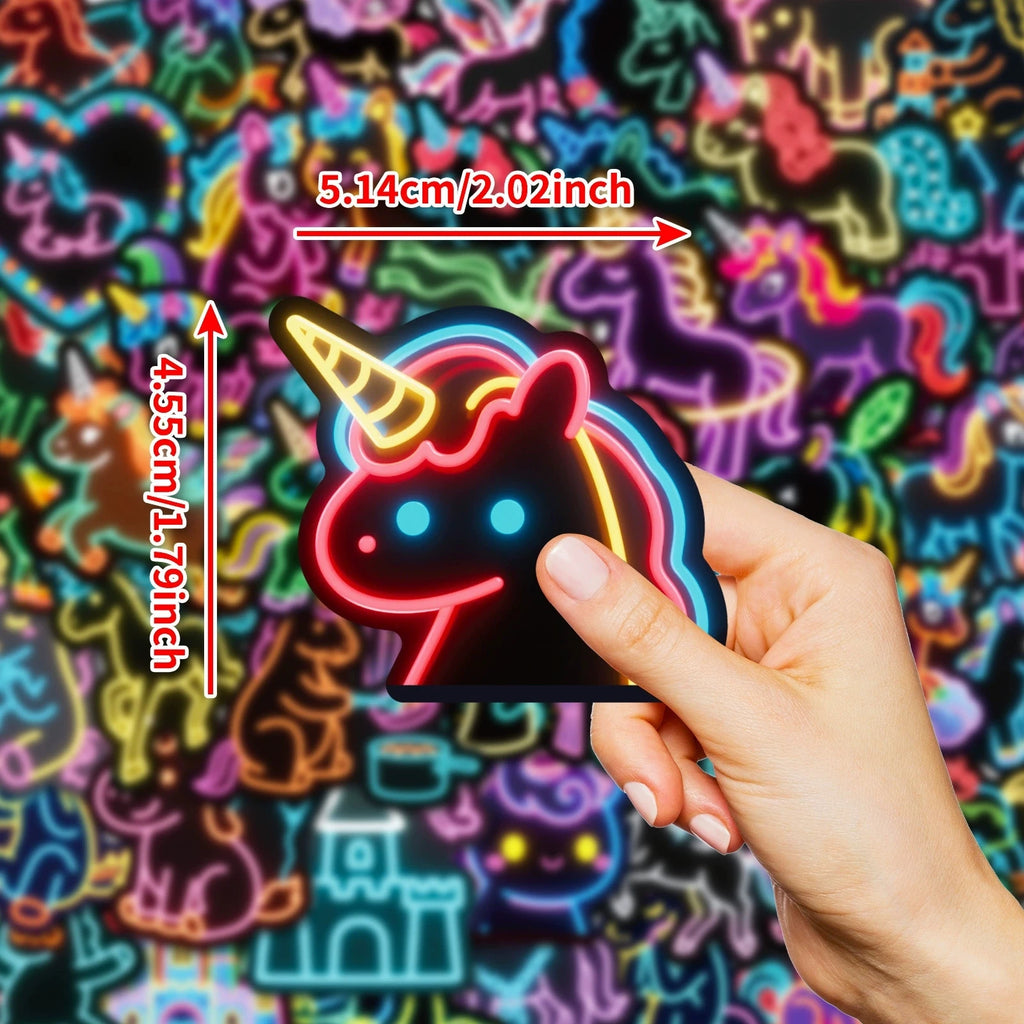 56PCS Neon Unicorn Graffiti Stickers Cartoon Creative Rainbow Horse Cup Decoration Stationery Stickers