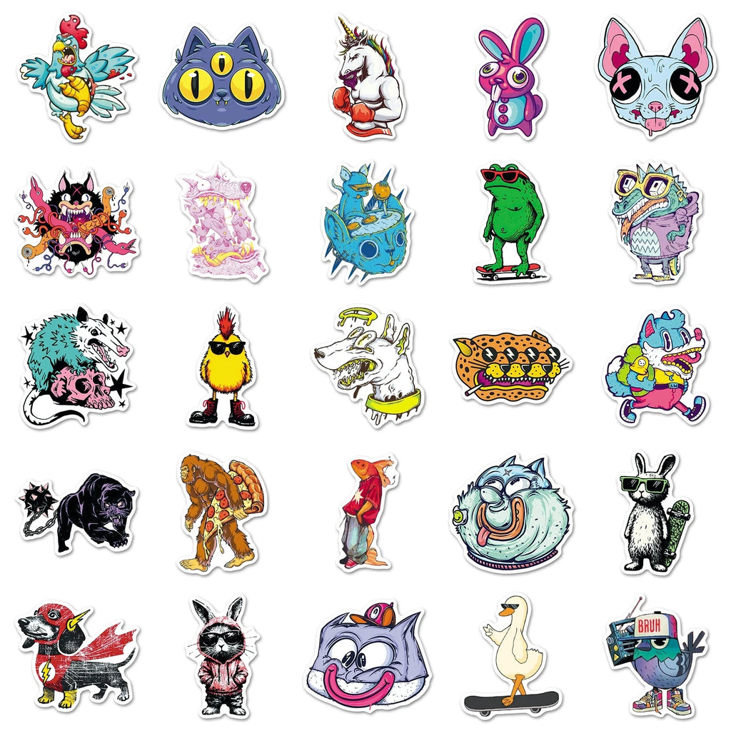 50/100PCS Trendy Fun Animal Stickers Personalized Trendy Play Waterproof Decorative Water Cup DIY Reward Stationery Stickers