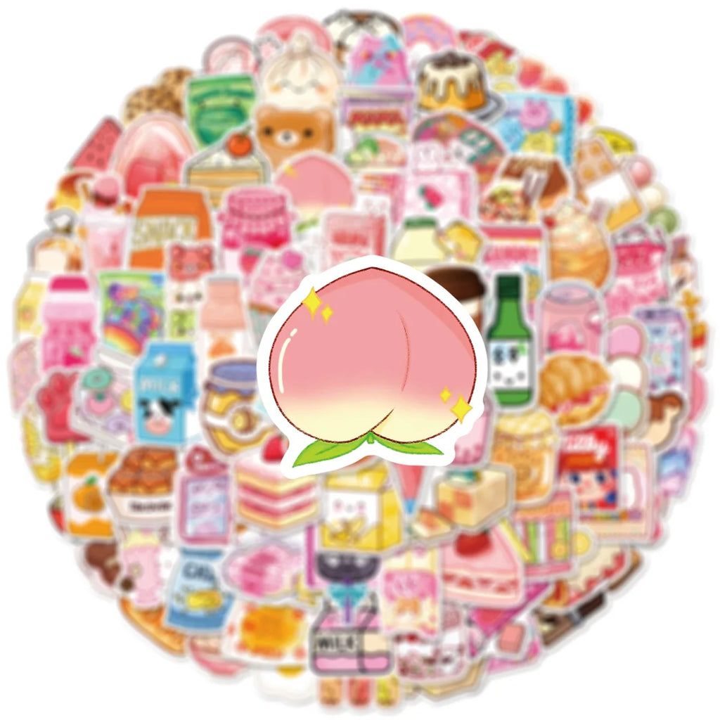 100PCS Cute Snack Stickers Tablet Laptop Snack Notebook Stationery Reward Stickers