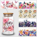 5 Sheets Plant UV DTF Cup Stickers, DTF Friction Transfer Stickers, Waterproof Transfer Stickers for 16 Ounces Glass Cups, DIY