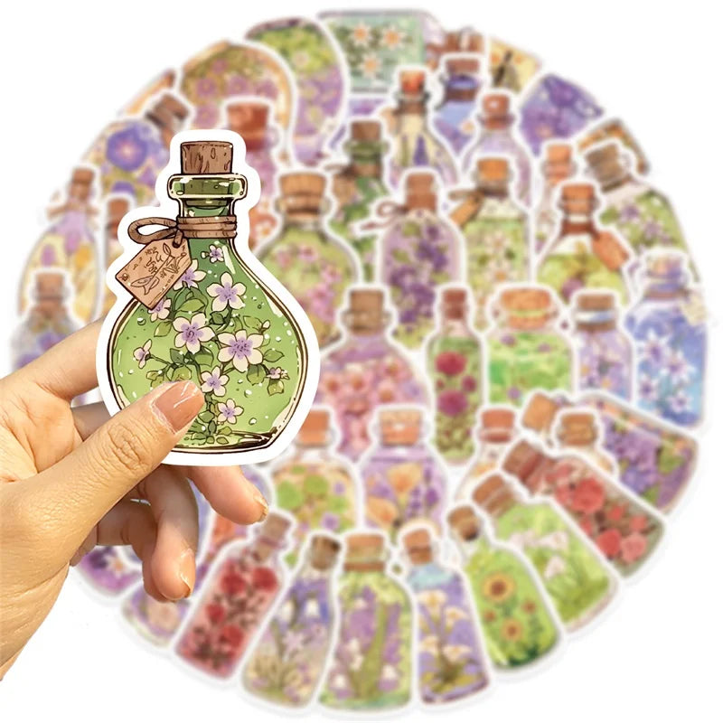 10/30/50PCS Kawaii Flower Bottle PVC Sticky Sticker Aesthetic Children's Stationery DIY Decoration Scrapbooking School Supplies