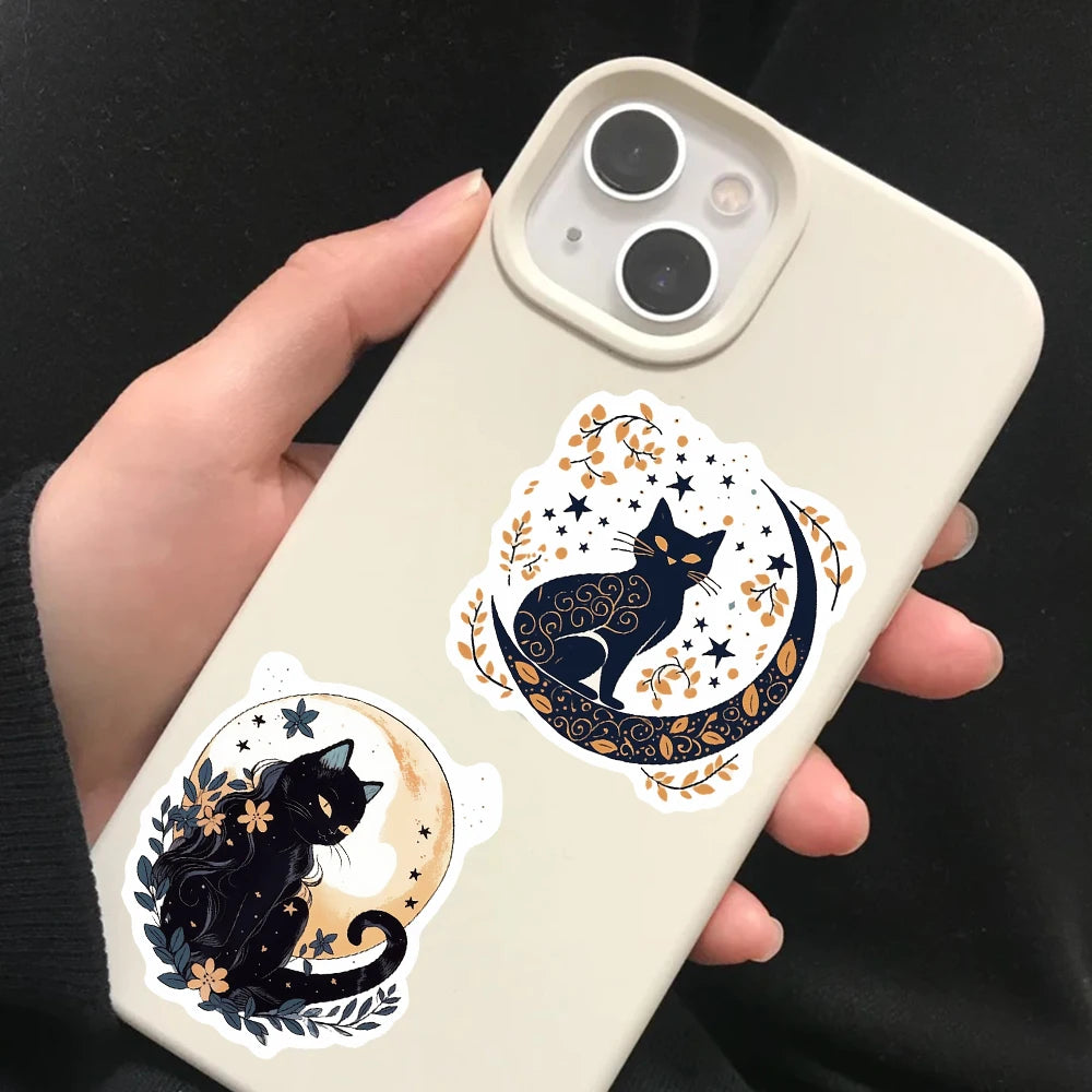 50PCS Moon Flower and Cat Stickers Laptop Phone Decoration Scrapbook Guitar Motorcycle Graffiti Luggage Waterproof DIY Sticker