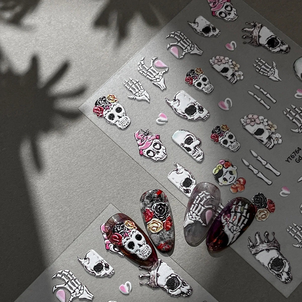 Jelly Halloween Skeleton Stickers Nail Art Cool Evil dark style decorative Nails Sticker DIY Trendy Manicure Ornaments Supplier