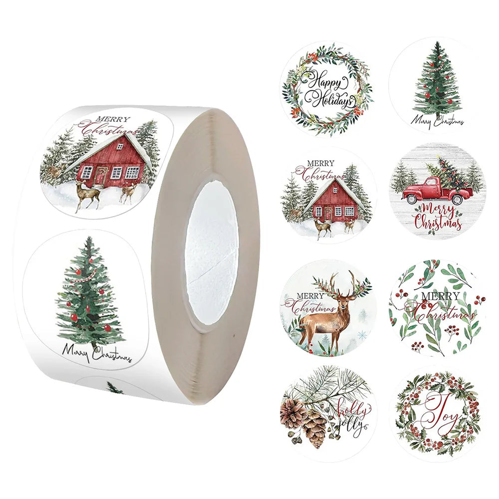 1000pcs 1inch Christmas Stickers for Envelope Round Merry Christmas Stickers 8 Designs Christmas Gift Decor Stickers