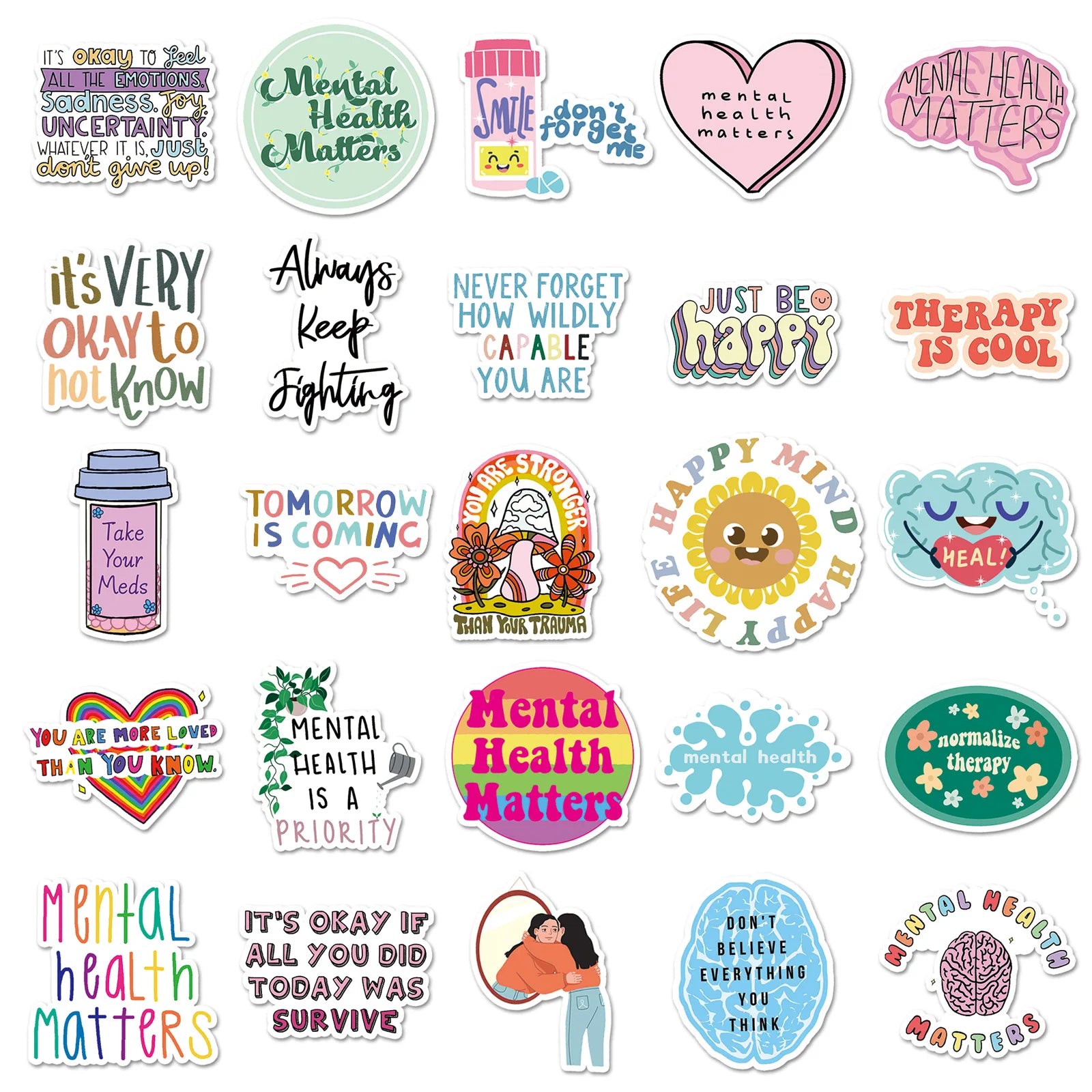50/100PCS Mental Health Graffiti Personalized English Slogans Creative Decoration Water Cup Luggage Stickers Waterproof Station