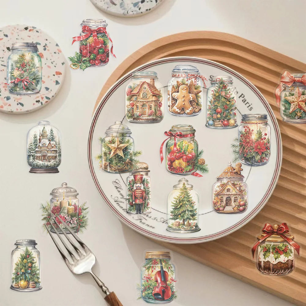 50 Pcs Cartoon Christmas Bottle Sticker Pack Waterproof Transparent PET Party Material Decoration Guitar Notebook