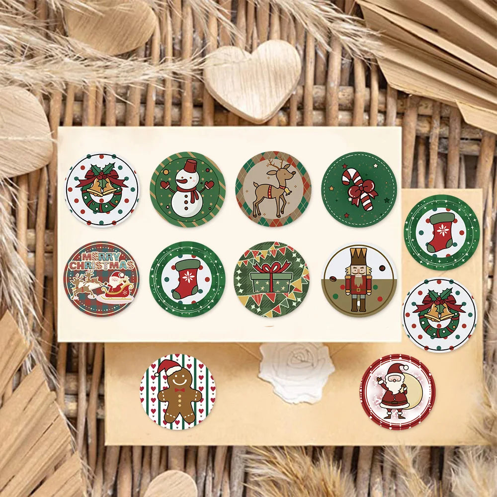 500PCS Christmas Circular Cartoon Reward Roll Stickers DIY Phone Cases Water Bottles Envelopes Notes Reward Gifts Stamps Sticker