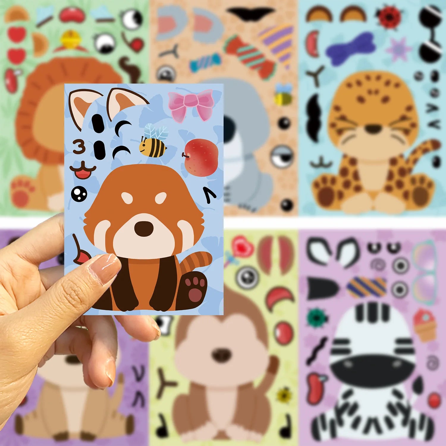 8/16/24PCS Cartoon Animal Make a Face Change Stickers DIY Phone Decorative Stationery Notebook Stickers Waterproof