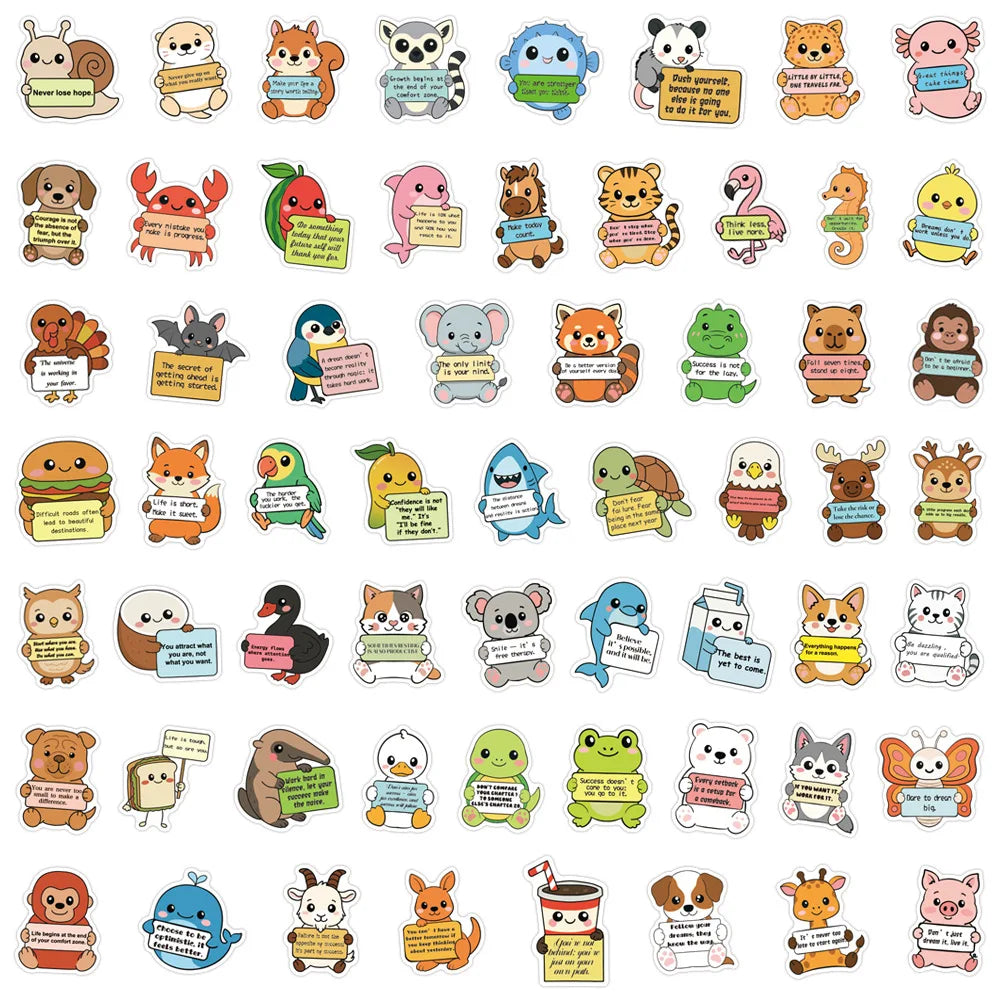 60/120PCS Cartoon Animal Inspiration English Graffiti Stationery Decoration Stickers Luggage Scooter Stickers