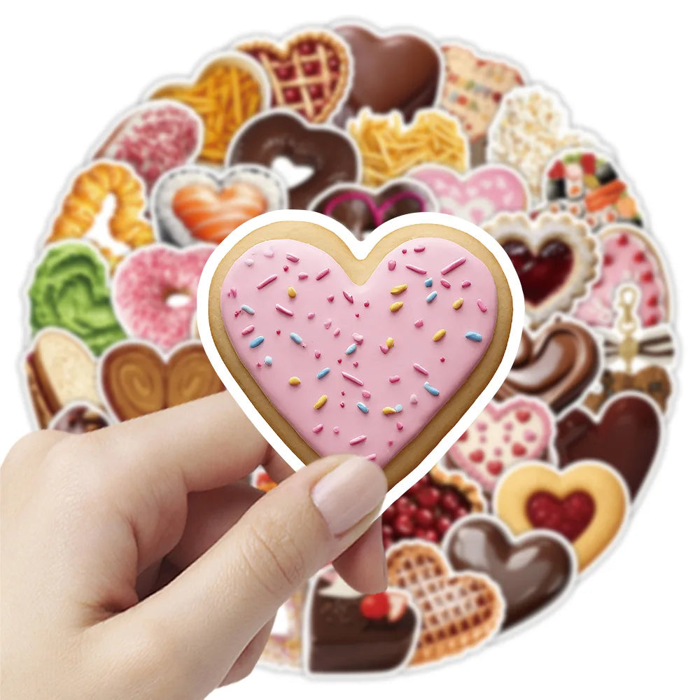 50-Pack Heart-Shaped Food Graffiti Stickers Personalized INS Style Valentine's Day Love Dessert Creative DIY Stickers