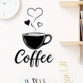 Chic Black Coffee Cup Wall Decal with Heart Accents - Contemporary Self-Adhesive, Easy-to-Apply Sticker for Kitchen, Bedroom, Li